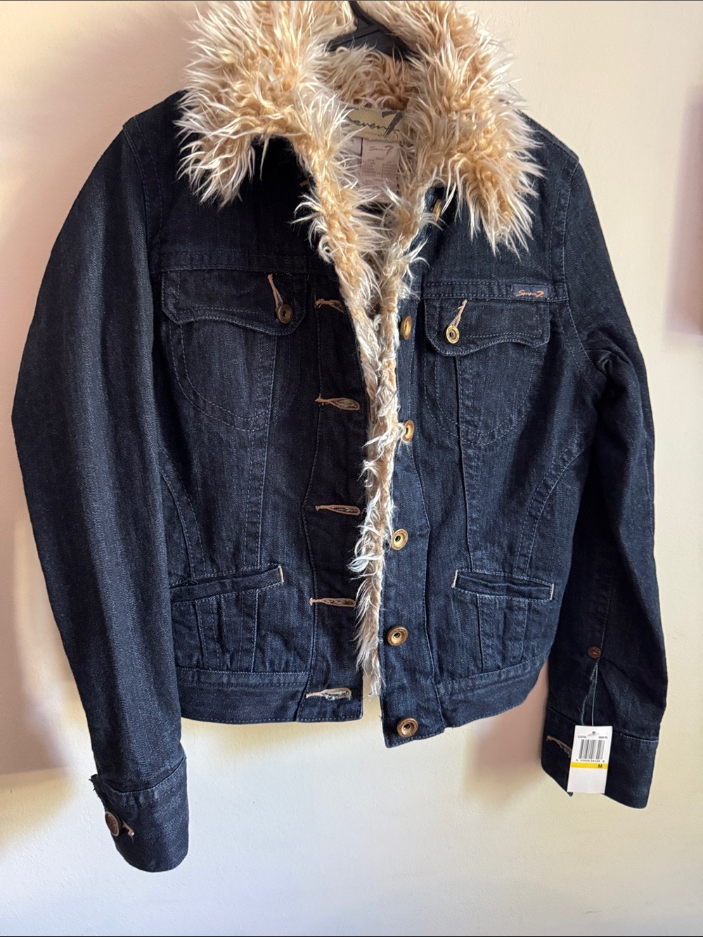 Seven7 Cream Faux Fur denim Jacket